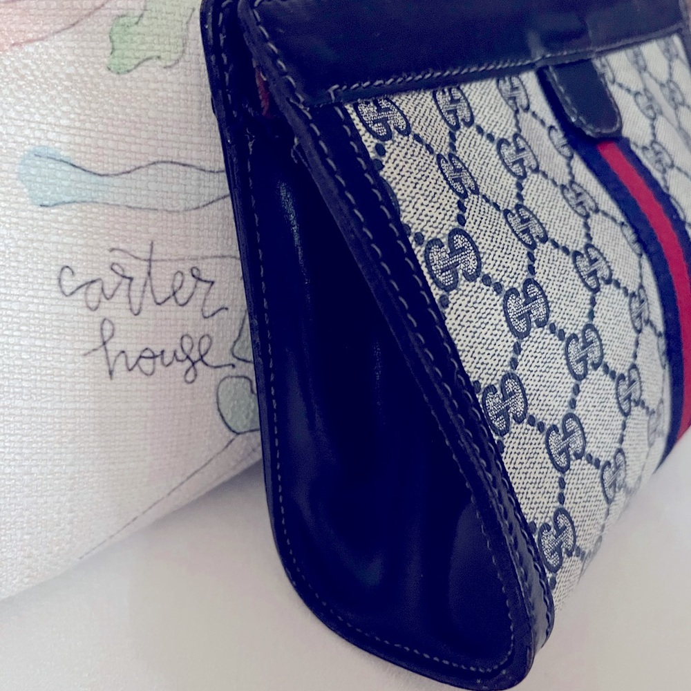 GUCCI Clutch Navy & Red Webbing - Picture 3 of 10